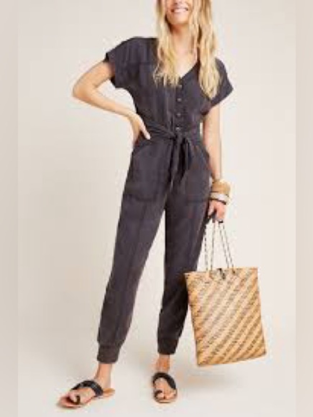 Anthropologie Huxley Utility Jogger Jumpsuit Grey Size 10
